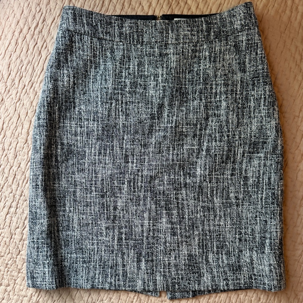 Kate Spade Textured Black & White Tweed Pencil Skirt, Fully Lined, Lace, 0, EUC!
